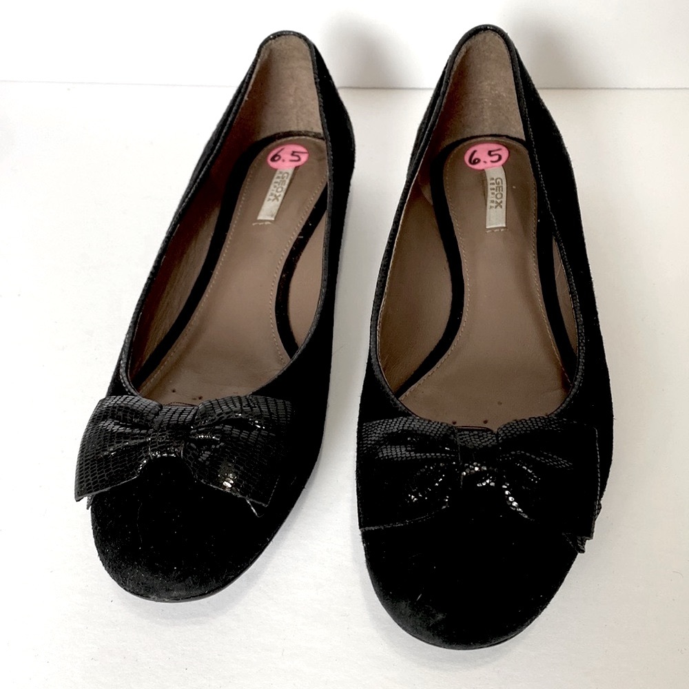 🍒 GEOX Black Leather Shoes / Flats w/ Bow!!!